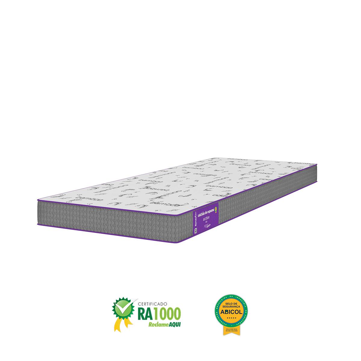 Cama box  solteiro com colchão acction D20 78x188x14 Smartz