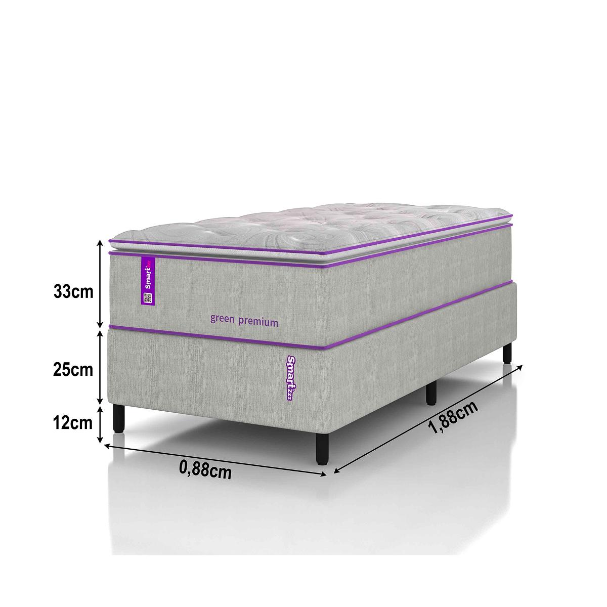 Cama Box Solteiro Com Colchão D33 88x188 Green Premium Smartz