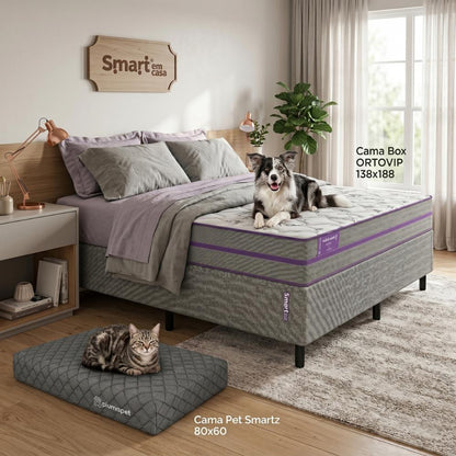 Cama box com Colçhão Casal D33 Ortovip 138x188 + Cama Pet 80X60 Smartz