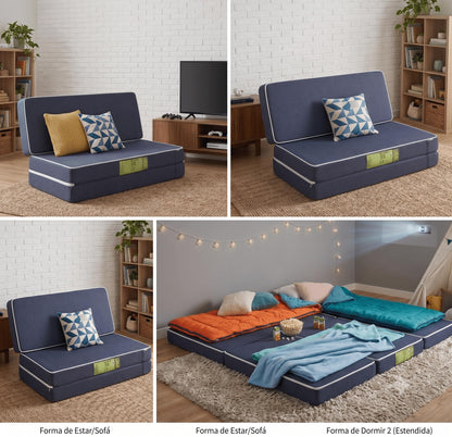 Puff 3 Em 1 Cama Casal  Espuma D28  Azul 28x60x36  Plumatex