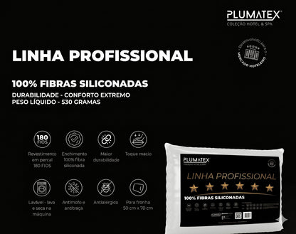 Kit 2 Travesseiros 100% Fibras Siliconadas Percal 180 Fios Linha Profissional 50x70x14 Plumatex