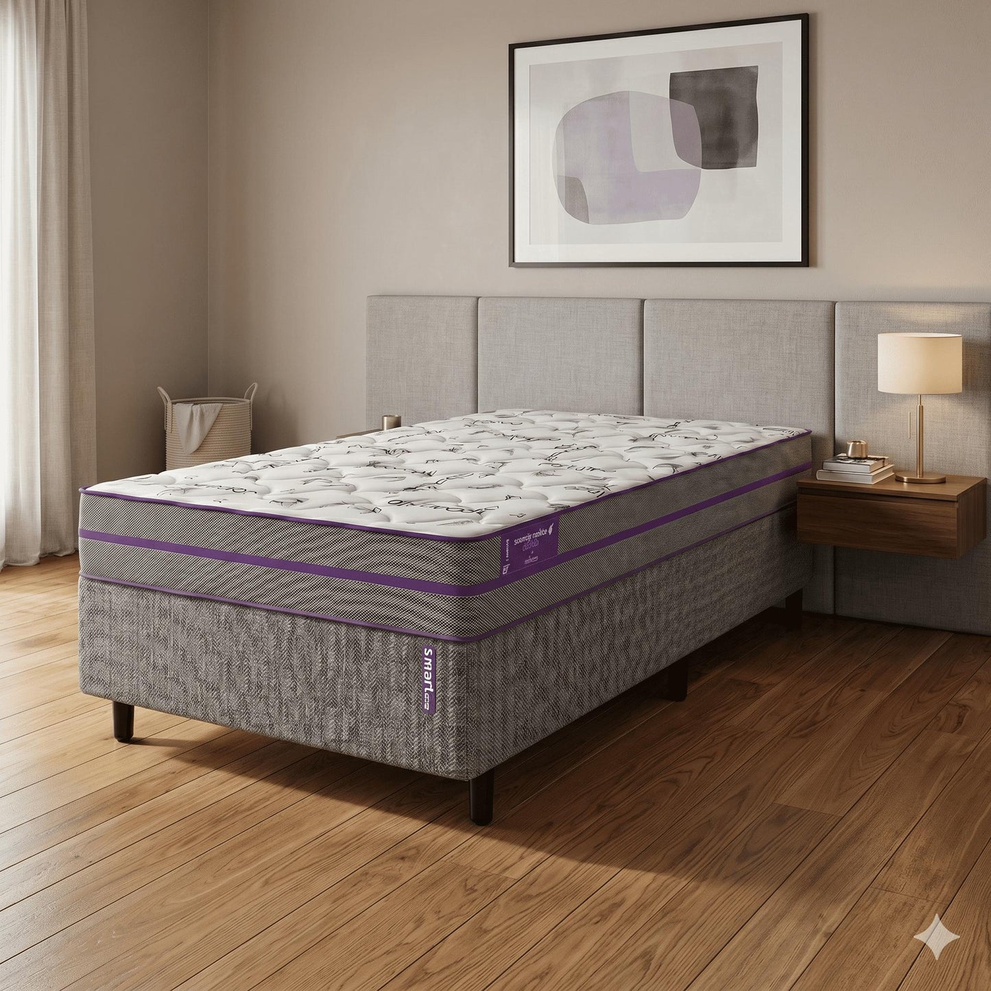 Cama Box com Colchão Solteiro D45  Ortovip 88x188x55 Smartz