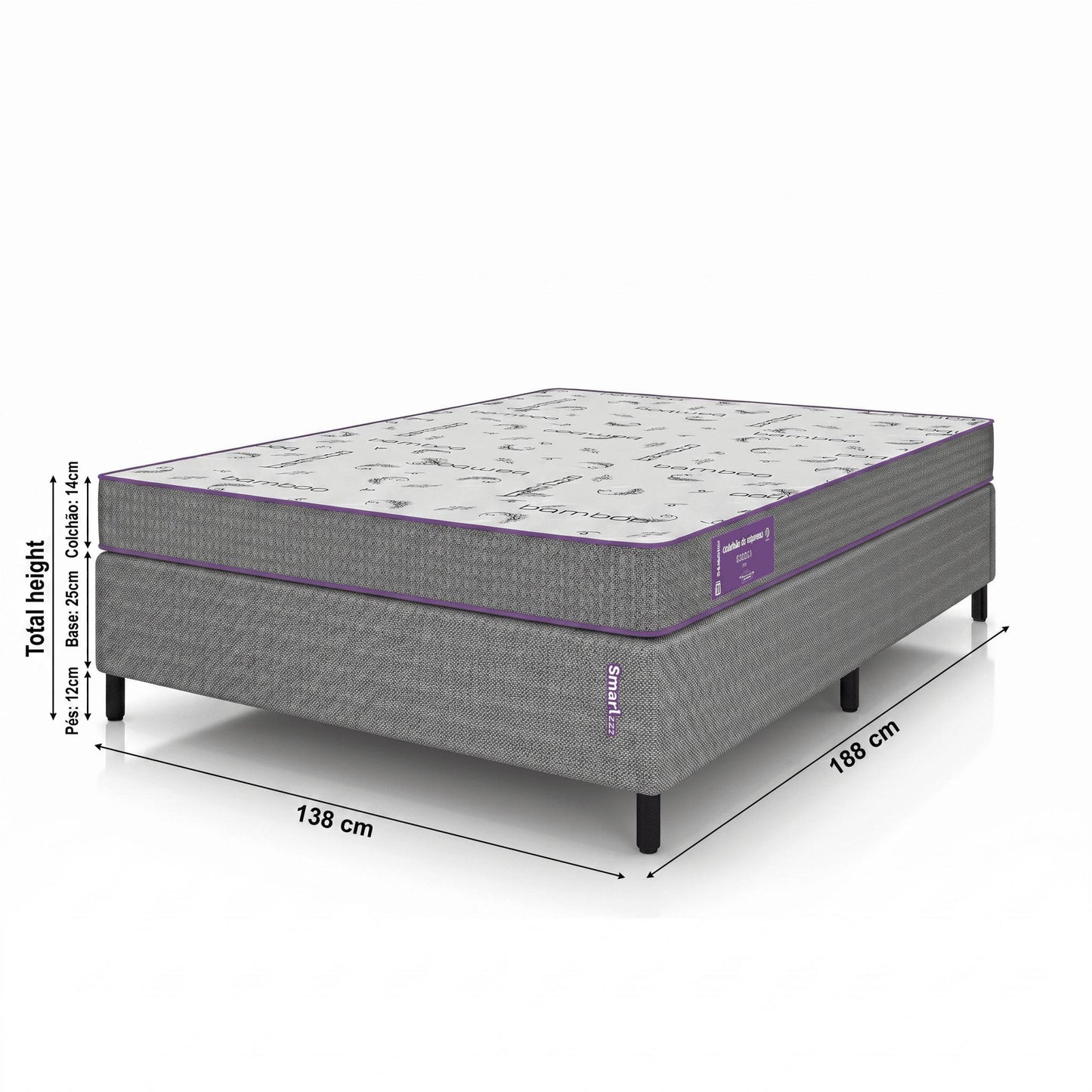 Cama box com Colchão Casal  D28 Acction  138x188cm Macio Smartz