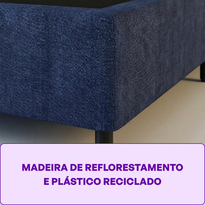 Cama Box King Jacquard Azul Desin Moderno 101x193x25 Smartz