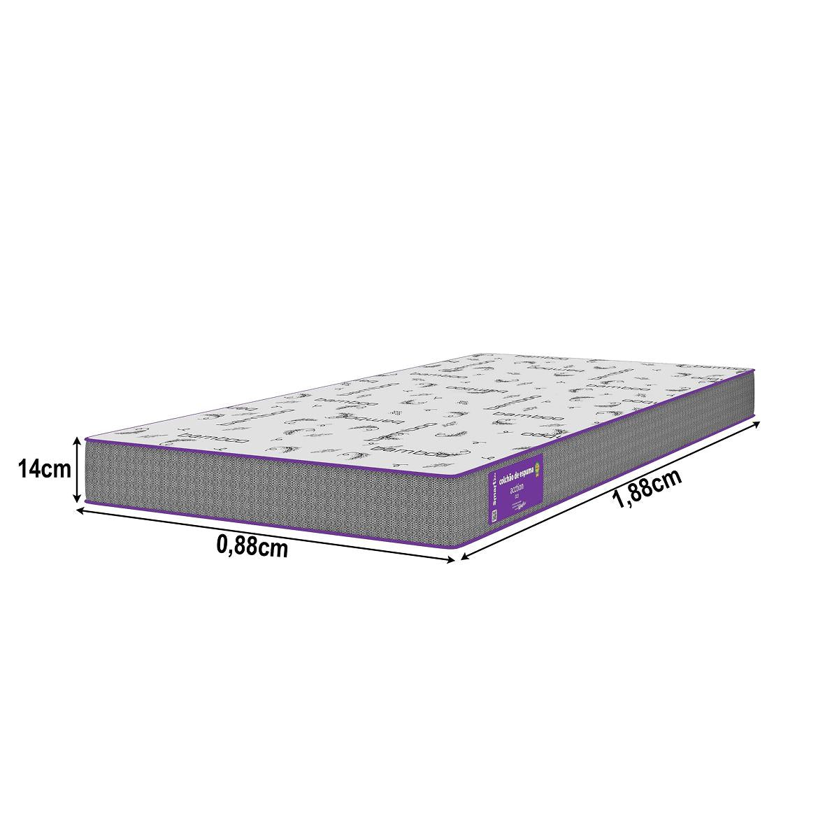 Cama Box  com Colchão Solteiro  D20 Acction  88x188x14  Smartz