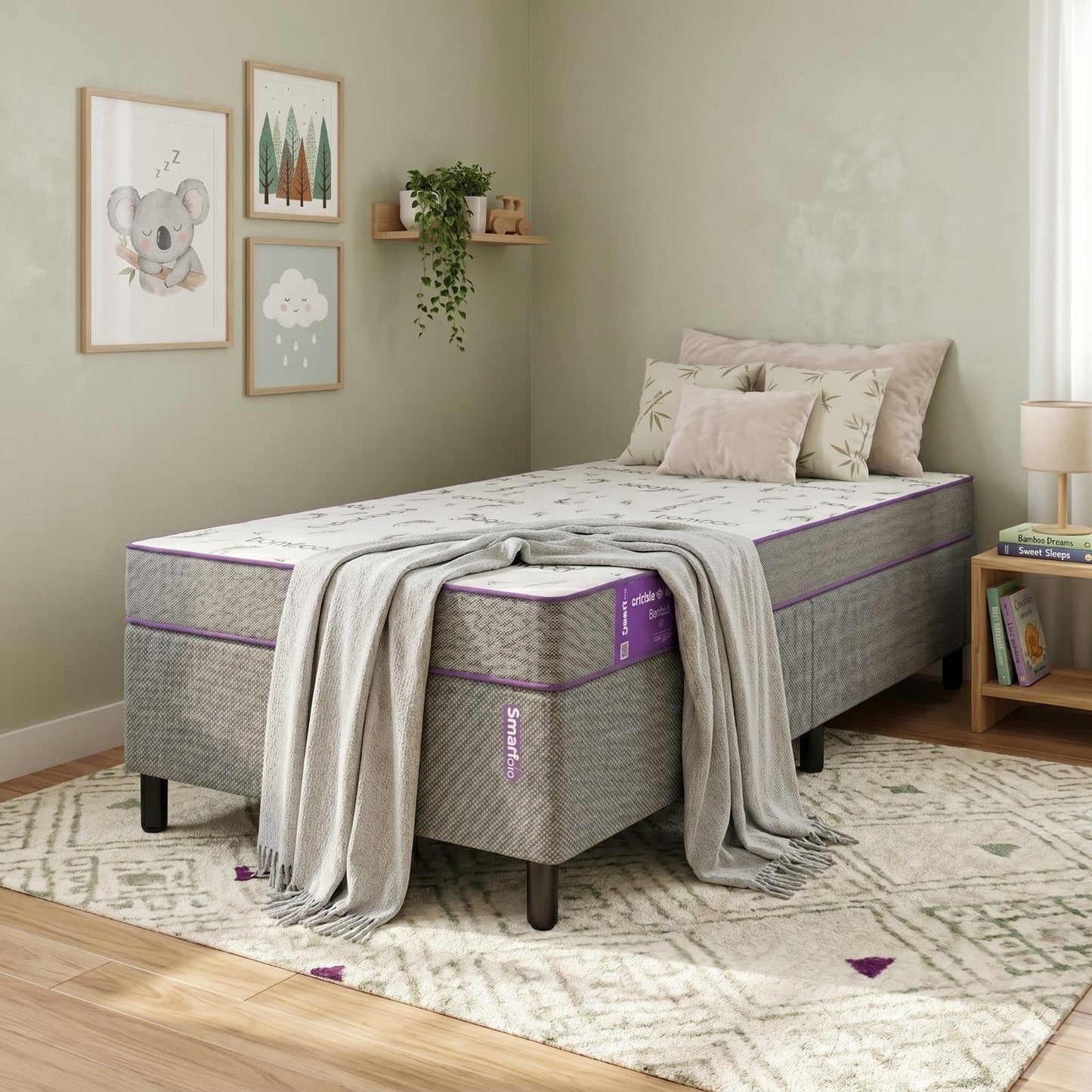 Cama box  solteiro com colchão acction D20 78x188x14 Smartz