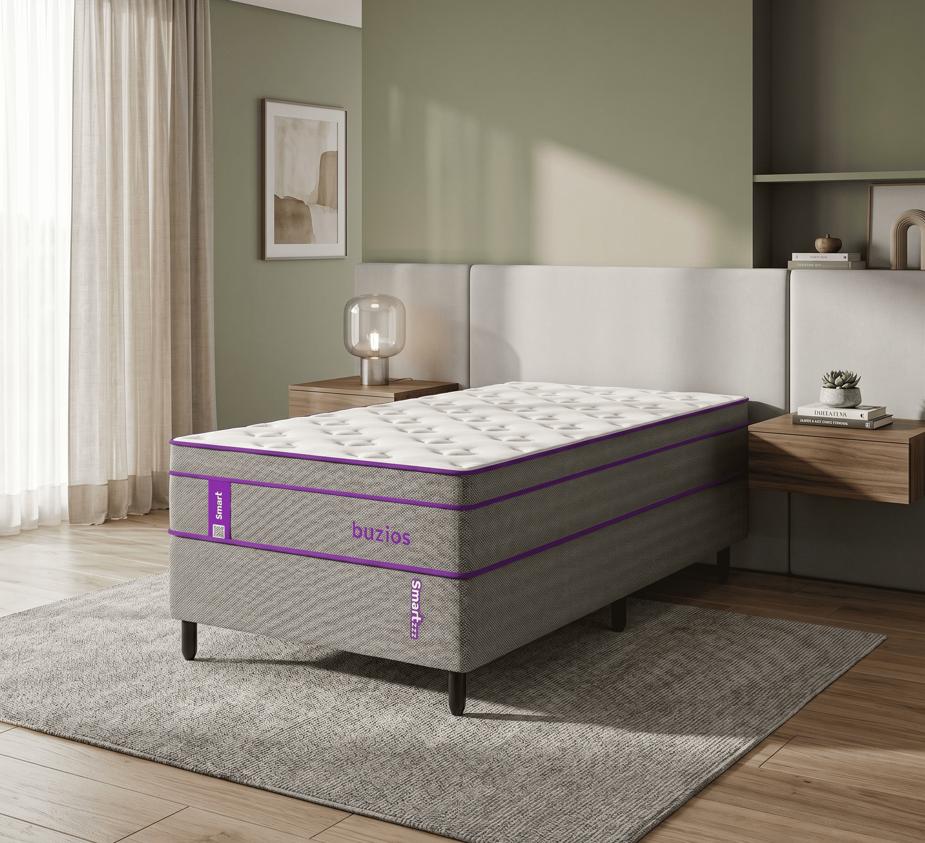 Cama Box com Colchão  Solteiro Molas  188x88x62   Búzios  Smartz