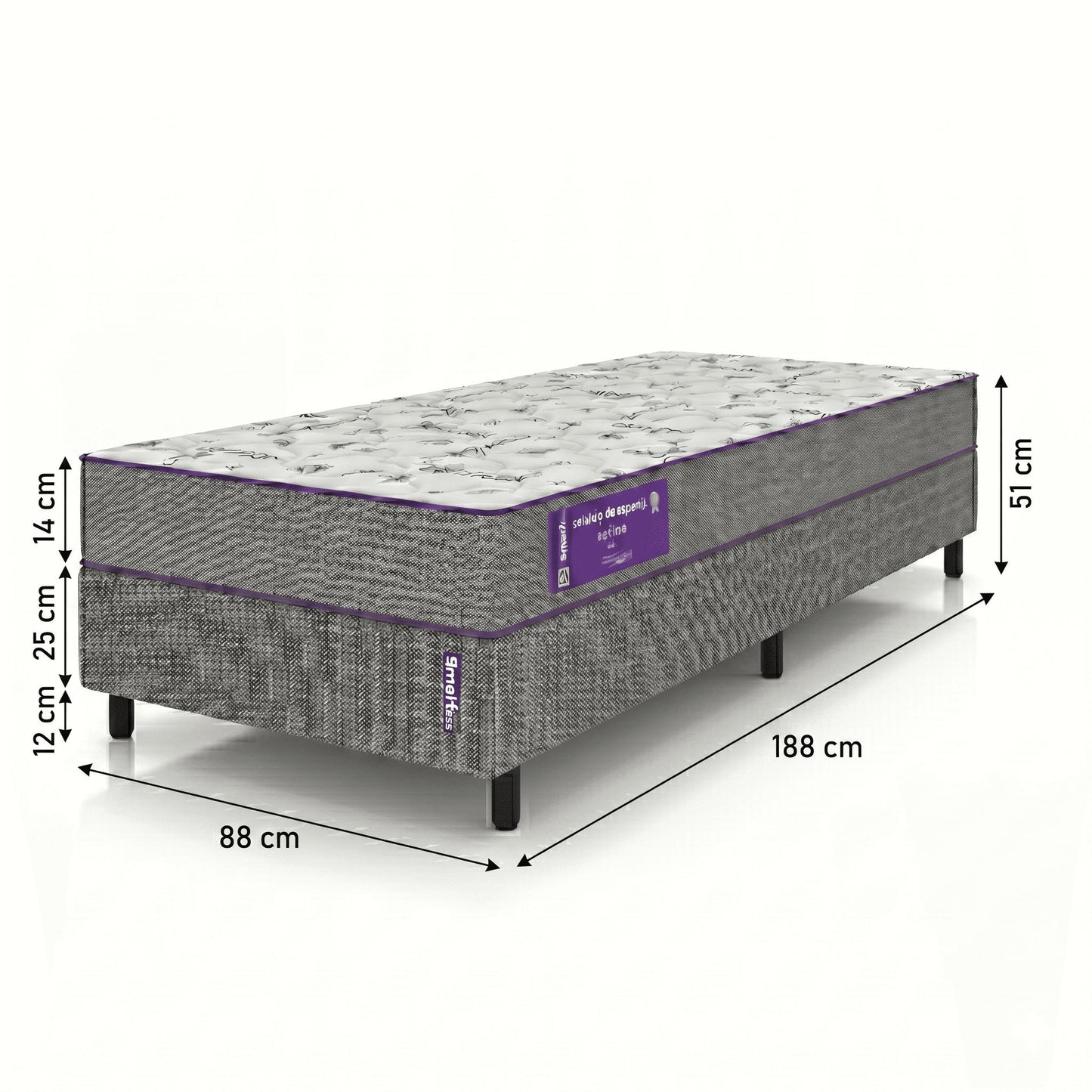 Cama Box com Colchão Solteiro D28 Acction 88X188 Smartz