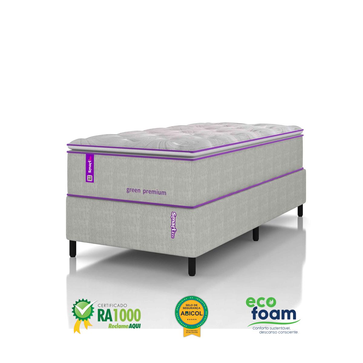 Cama Box Solteiro Com Colchão D33 88x188 Green Premium Smartz