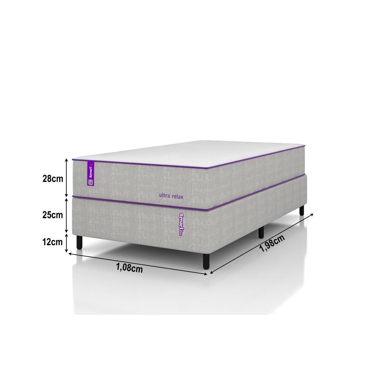 Cama Box Solteirão Com Colchão D28+D25 108x198 Ultra Relax Smartz