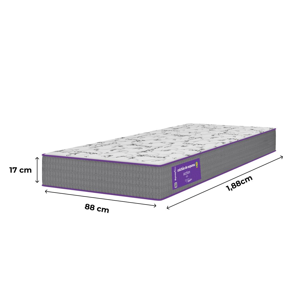 Cama Box com Colchão Solteiro D33 Acction  88x188 Smartz