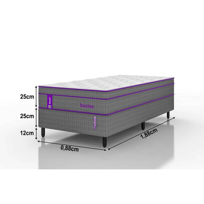 Cama Box com Colchão  Solteiro Molas  188x88x62   Búzios  Smartz