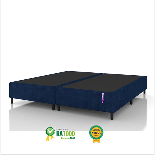 Cama Box King Jacquard Azul Desing Moderno 203x193x25 Smartz