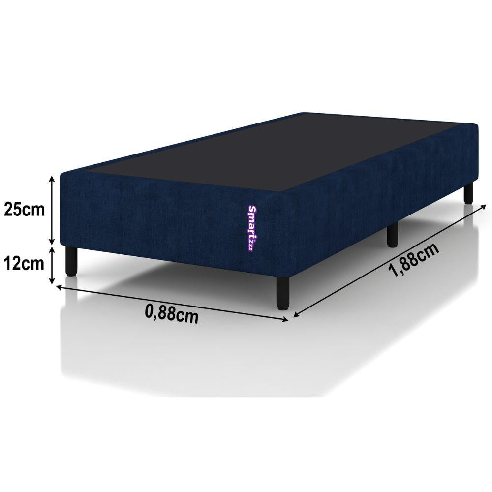 Cama Box Solteiro Design Moderno 88x188x25 Jacquard Azul Smartz