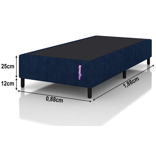 Cama Box Solteiro Jacquard Azul Design Moderno 88x188 Smartz