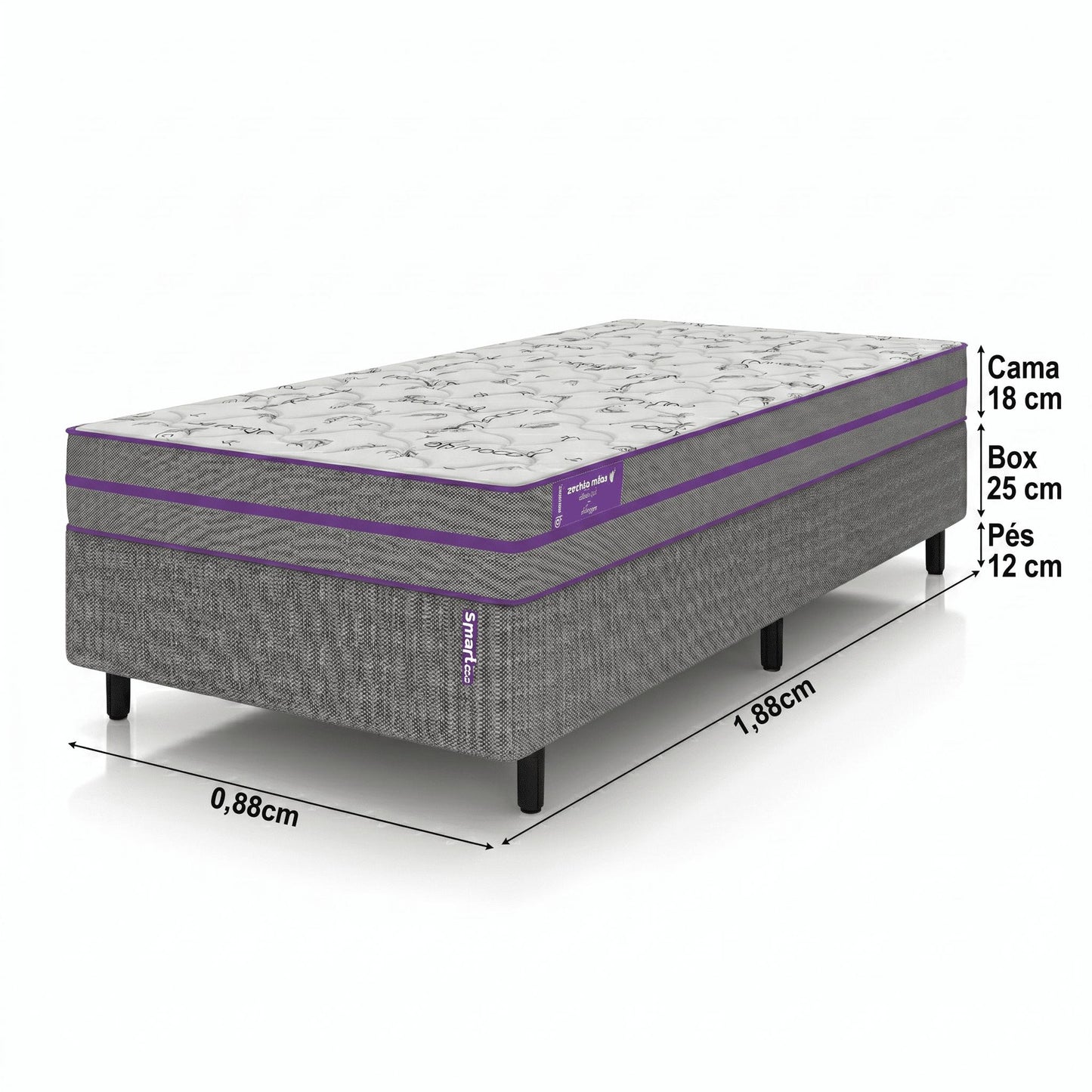Cama Box com Colchão Solteiro D45  Ortovip 88x188x55 Smartz