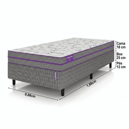 Cama Box com Colchão Solteiro D45  Ortovip 88x188x55 Smartz