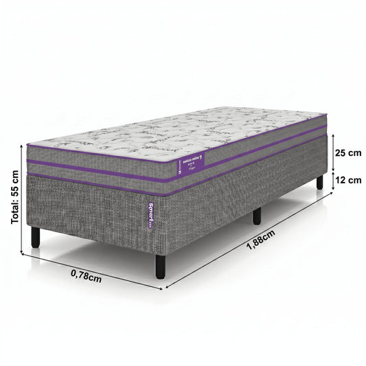 Cama Box Solteiro com Colchão D33   Ortovip  78x188x55 Smartz
