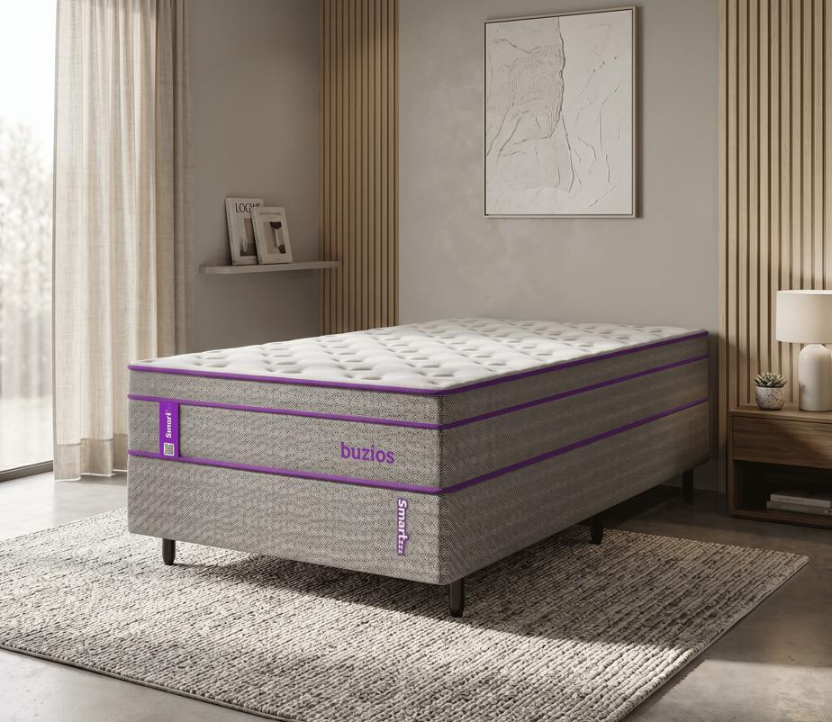 Cama Box com Colchão Solteiro King Molas  108x198x62  Búzios Smartz