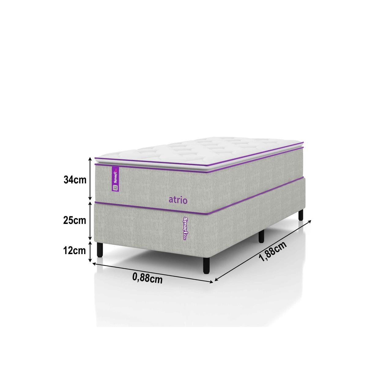 Cama Box Solteiro Com Colchão D26/D28 88x188 ATRIO Smartz