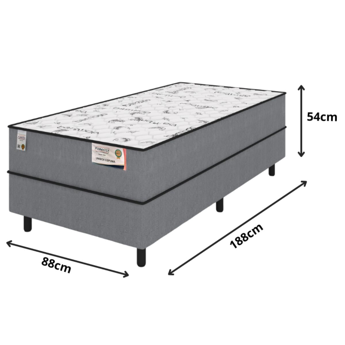 Cama Box Solteiro Conjugado Espuma 88x188x54 Plumatex