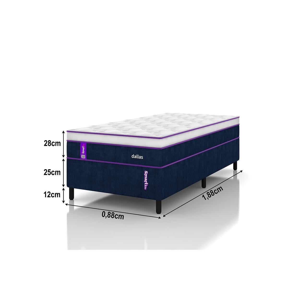 Cama Box com Colchão Solteiro Dallas 188x88x65 Smartz