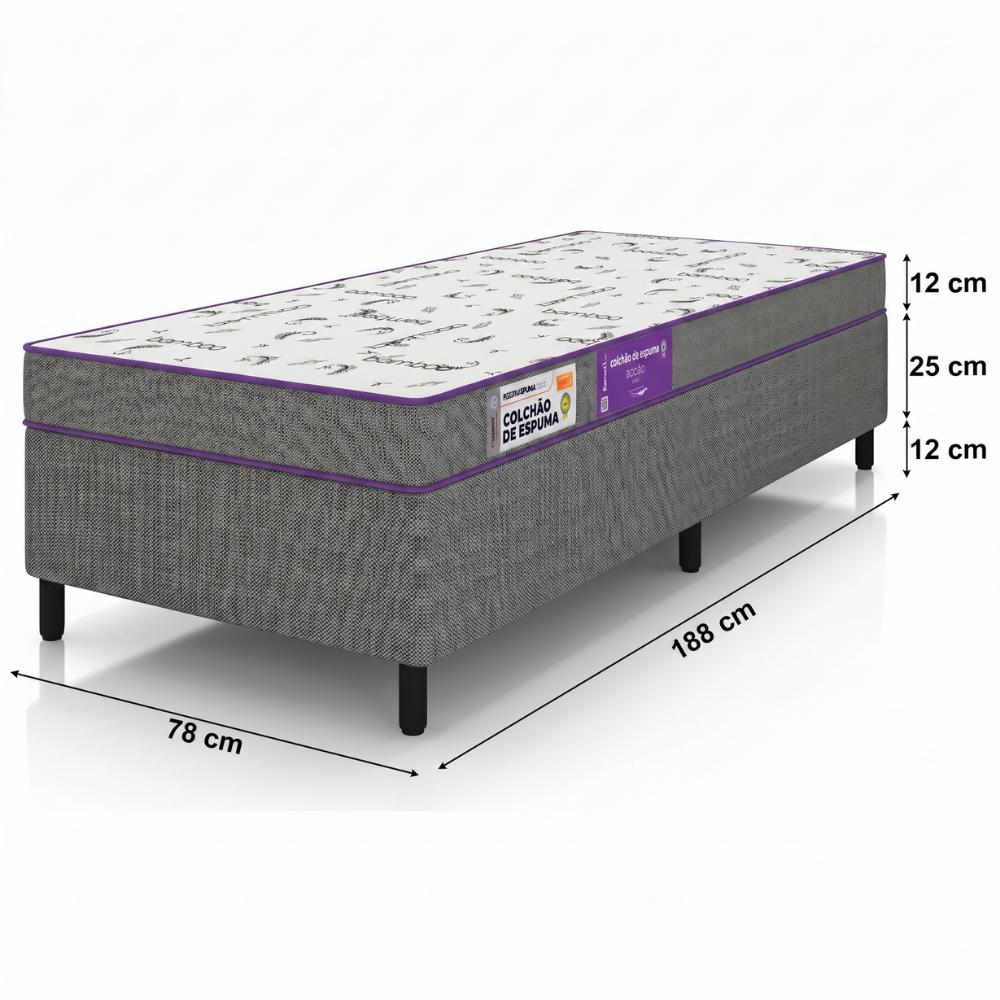 Cama Box Solteiro Smartz Acction D20 188x78 Cinza Macio