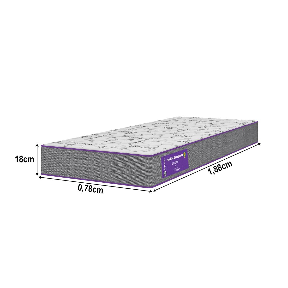Cama Box com Colchão Solteiro Acction D33 88X188 Smartz