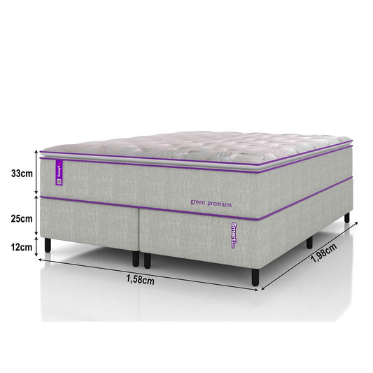 Cama Box  Queen Com Colchão Molas Ensacadas D33 158x198 Green Premium Smartz