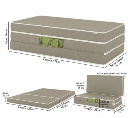 Puff 3 Em 1 Cama Casal  Espuma D28  Bege 28x60x36  Plumatex