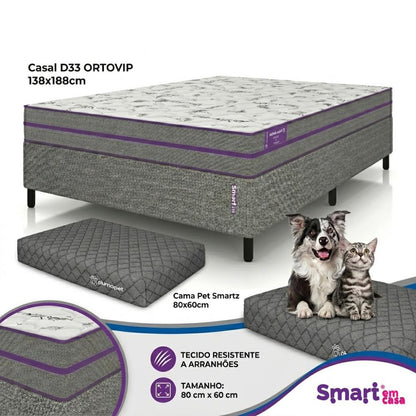 Cama box com Colçhão Casal D33 Ortovip 138x188 + Cama Pet 80X60 Smartz