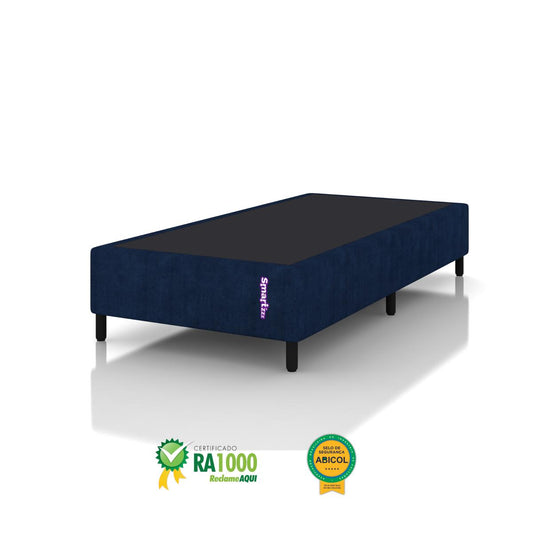 Base Cama Box Queen Smartz 99x158x25cm Módulo Individual Jacquard Azul com Chapa Reforçada Suporte 100kg Estrutura Estável Design Moderno Blue Woven