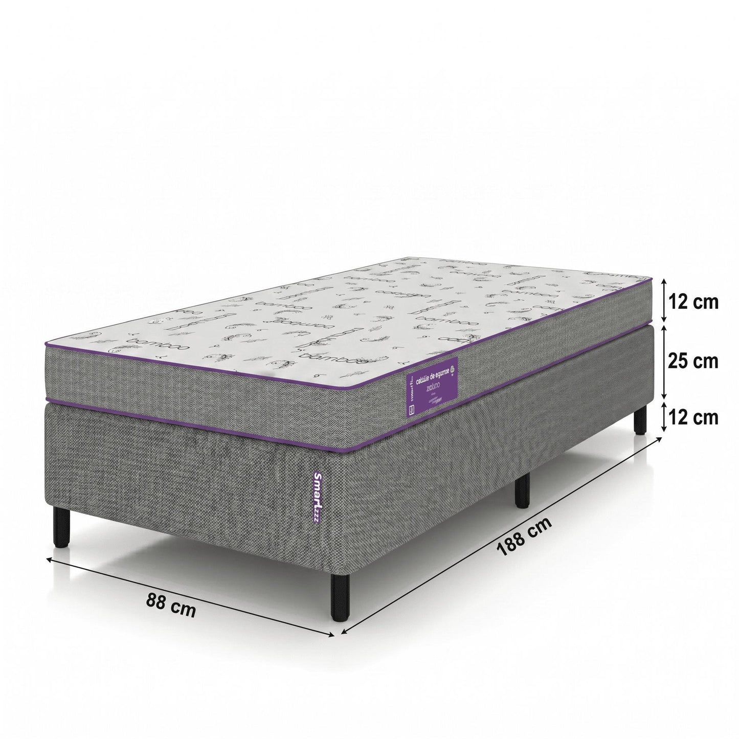 Cama Box com Colchão Solteiro D33 Acction 88X188 Smartz