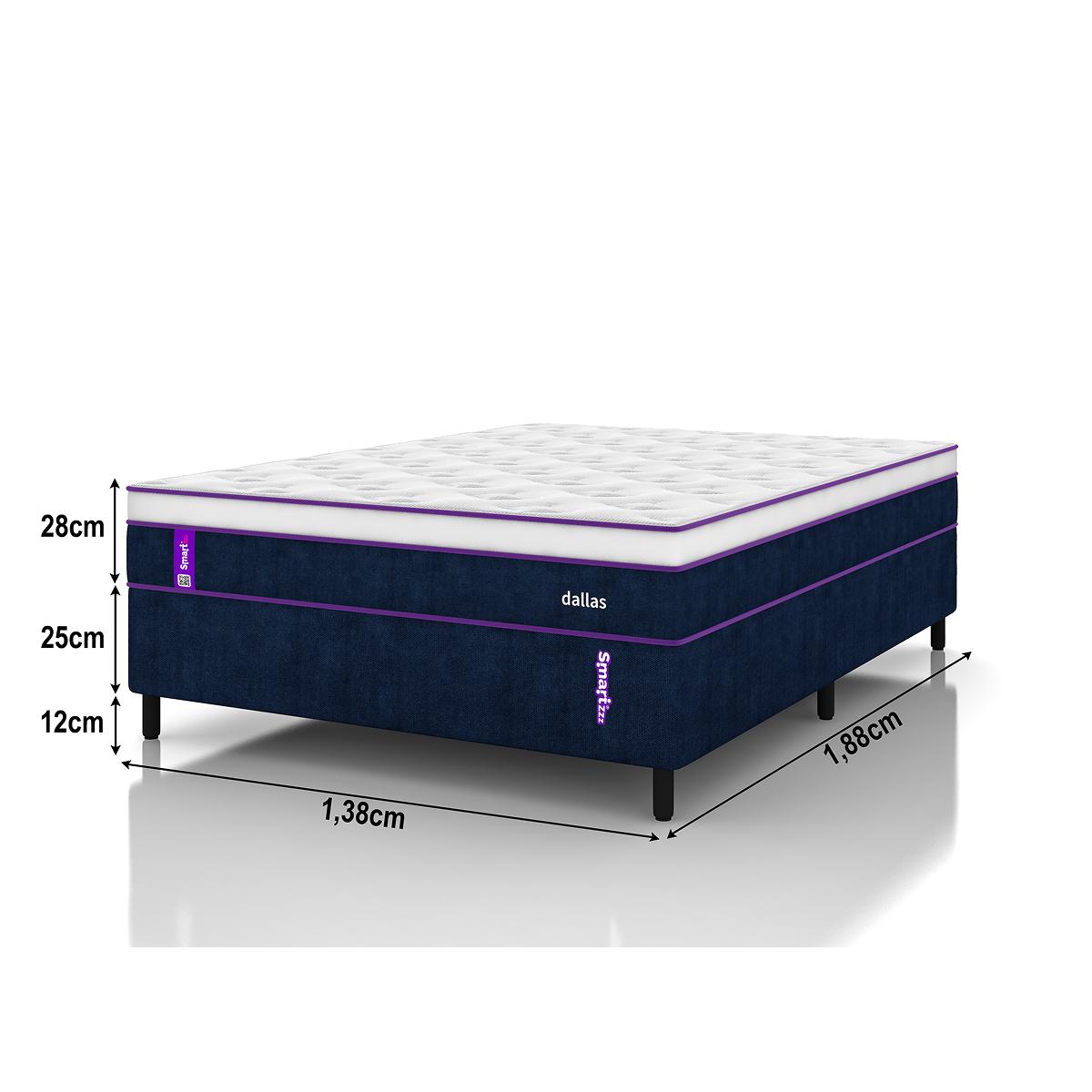 Cama Box Casal Com Colchão AG D80 138x188 Dallas Smartz