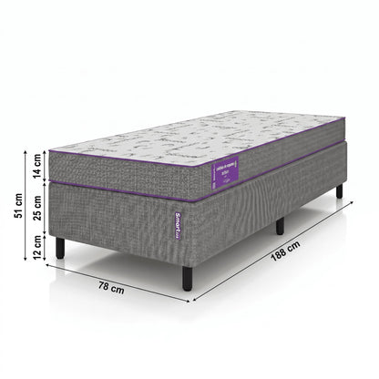 Cama Box com Colchão Solteiro D28 Acction 78x188x51  Smartz