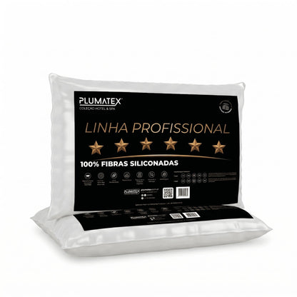 Kit 2 Travesseiros 100% Fibras Siliconadas Percal 180 Fios Linha Profissional 50x70x14 Plumatex