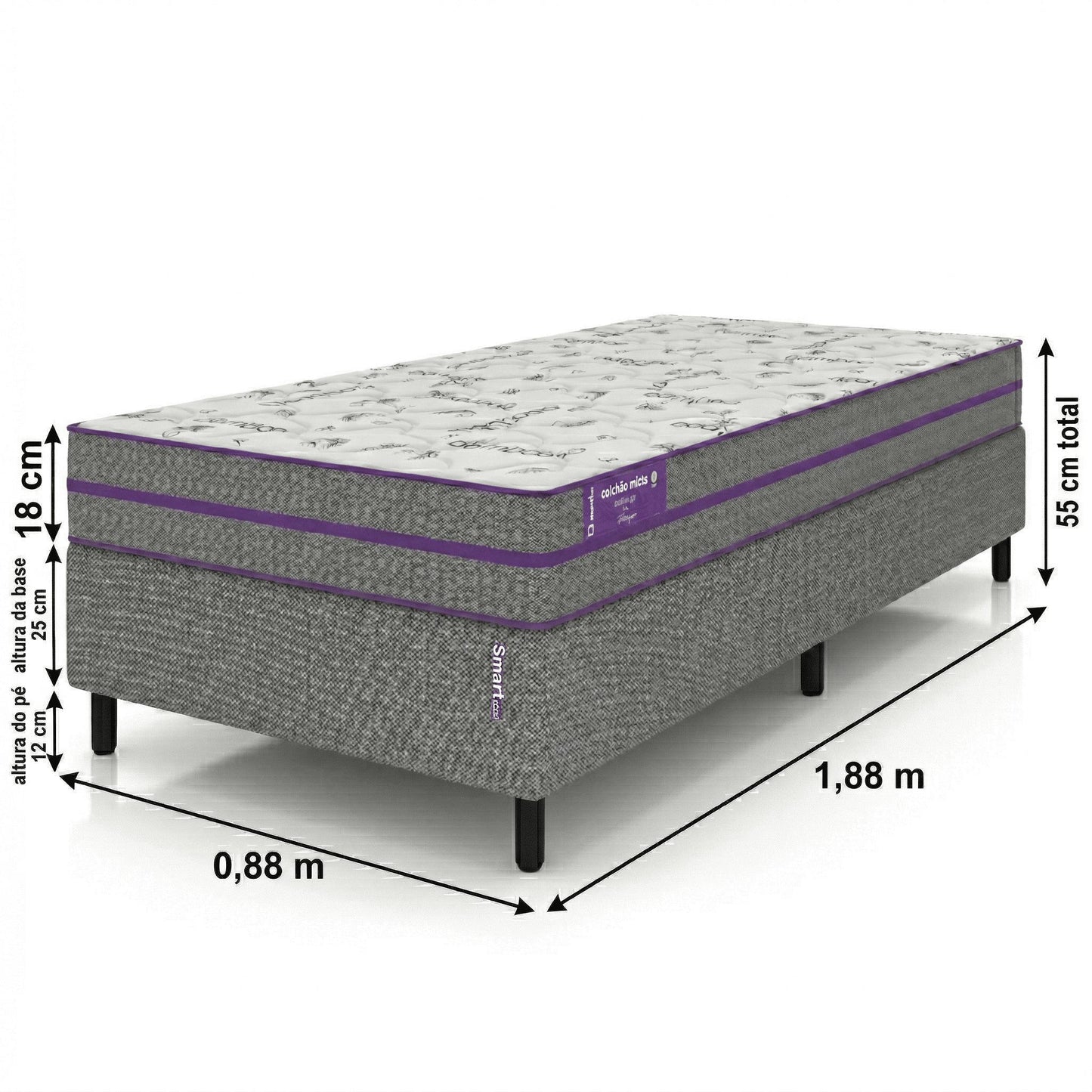 Cama Box com Colhão  Solteiro Ortovip 88x188x56  D33 Smartz