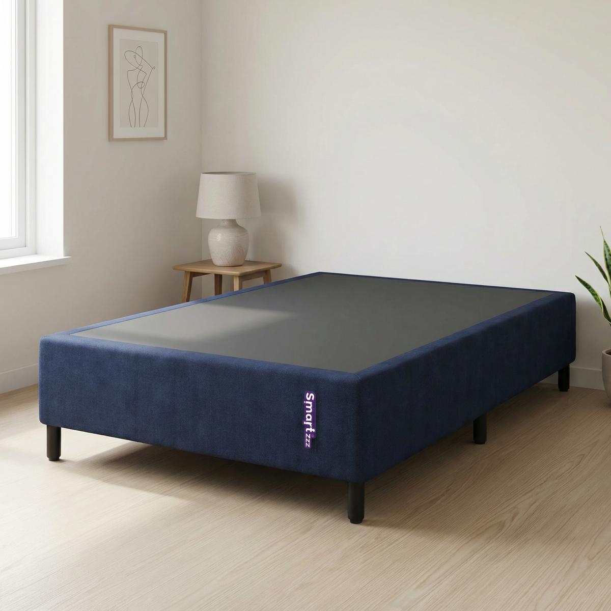 Cama Box King Jacquard Azul Desin Moderno 101x193x25 Smartz