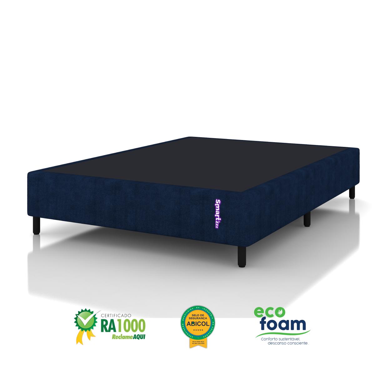 Cama Box King Jacquard Azul Desin Moderno 101x193x25 Smartz