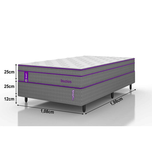 Cama Box com Colchão Solteiro King Molas  108x198x62  Búzios Smartz