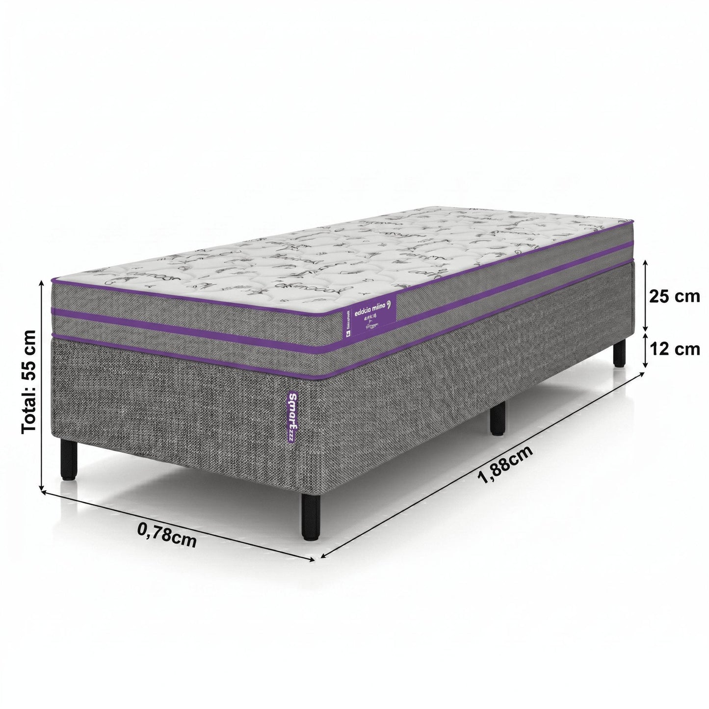 Cama Box Solteiro com Colchão D33   Ortovip  78x188x55 Smartz